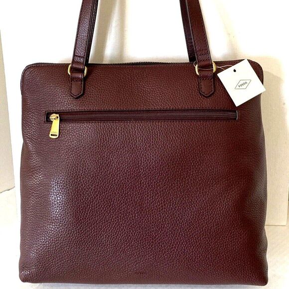 New Fossil Kinley Leather and Suede Shopper Tote Claret Red - Picture 7 of 7